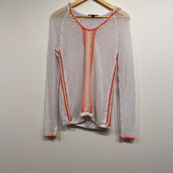 Tommy Bahama Open Knit White and Pink Hooded Sweat Shirt Size Medium - Picture 1 of 4